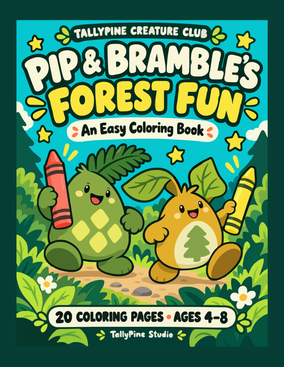 Front cover of Pip & Bramble’s Forest Fun coloring book